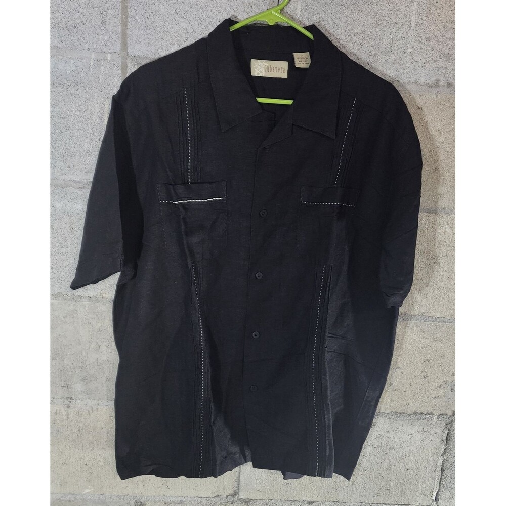 Cubavera Short Sleeve Linen Blend Men's Shirt Black Size XL